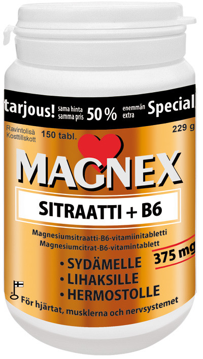 Magnex sitraatti 375mg+B6 150tabl. 11€ (13,03€)